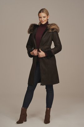 Manteau mouton retourné femme brun