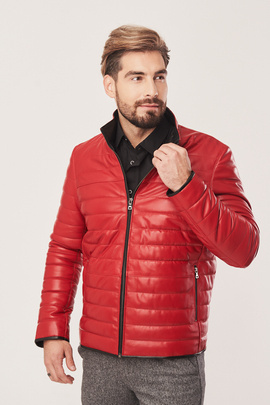 Veste en cuir rouge pour homme fermeture éclair
