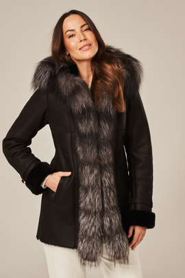 Manteau femme peau lainee avec capuche