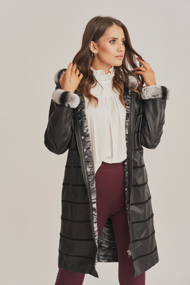 Manteau en cuir réversible noir femme