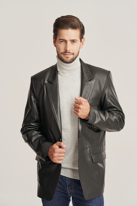 Blazer en cuir noir homme