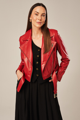 Veste en cuir rouge pour femme