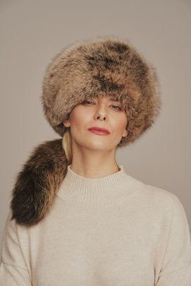 Chapeau de fourrure pour femme en fourrure de renard naturelle, marron