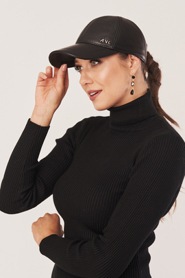 Casquette baseball femme en cuir, noir