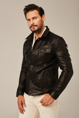 Veste en cuir homme noir