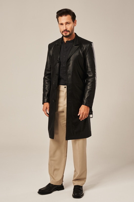 Manteau en cuir pour hommes, noir