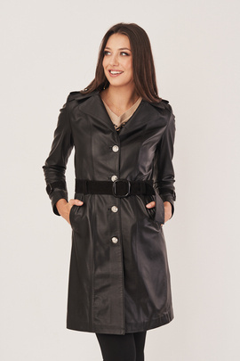 Manteau en cuir noir pour femme