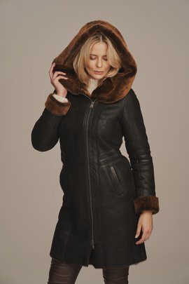 Manteau d'hiver à capuche femme noir - Manteau mouton femme
