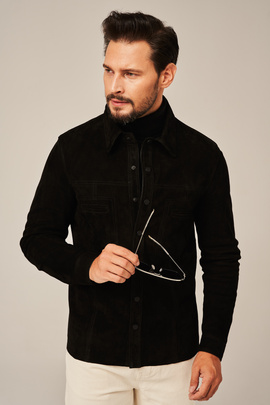Veste chemise en cuir pour homme noire