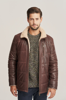 Veste en cuir marron homme hiver.