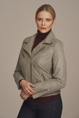 Veste en cuir pour femme gris