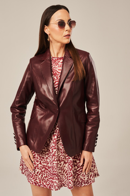 Blazer en cuir femme bordeaux