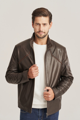 Veste en cuir marron pour homme