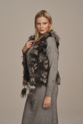 Gilet en fourrure pour femme en fourrure de renard argenté