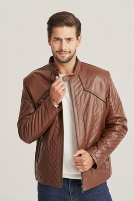 Blouson en cuir homme marron zippé