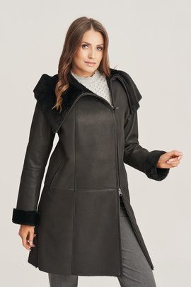 Manteau d'hiver en cuir noir pour femme