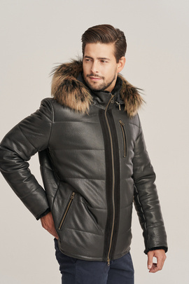 Blouson en cuir noir pour homme - Manteau et Parka Fourrure pour Homme