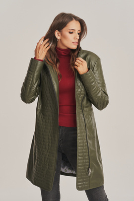 Manteau en cuir olive pour femme