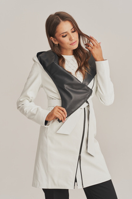 Manteau en cuir femme avec capuche blanc