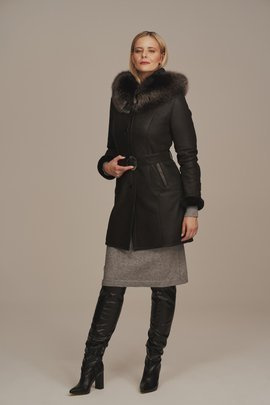 Veste peau de mouton femme avec renard noir