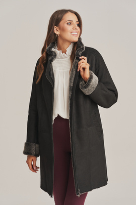 Manteau Peau Lainée Noire en Agneau pour femme