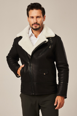 Bombardier en cuir mouton noir homme