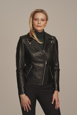 Veste en cuir pour femme noir