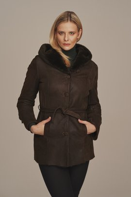 Manteau en peau de mouton court femme avec capuche