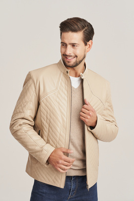Veste en cuir beige homme