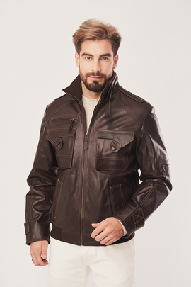 Blouson en cuir brun homme type aviateur, Top Gun