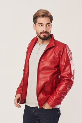 Veste en cuir rouge homme