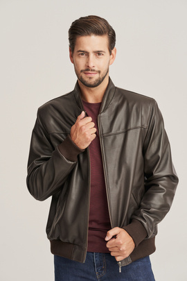 Veste bomber en cuir marron pour homme