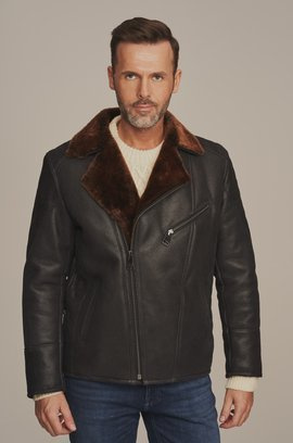 Blouson peau lainée noir