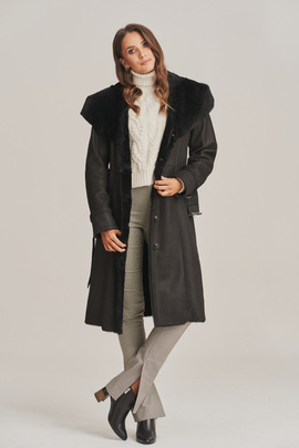 Manteau noir en peau lainée Femme