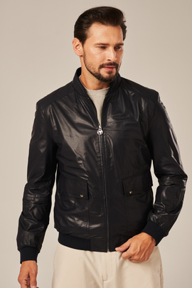 Veste en cuir bomber homme marine