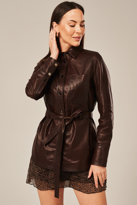 Veste chemise en cuir marron pour femme