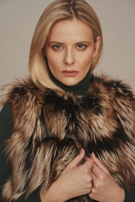 Gilet en fourrure de renard naturelle marron