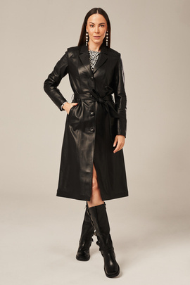 Manteau en cuir noir pour femme
