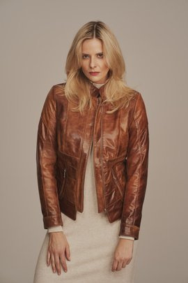Veste en cuir pour femme marron
