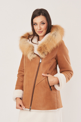 Veste en peau de mouton avec capuche femme