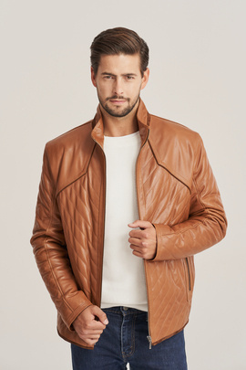 Veste en cuir marron homme