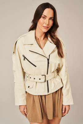 Blouson en cuir beige pour femmes