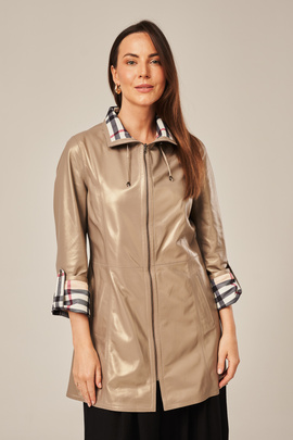 Manteau en cuir réversible beige pour femme