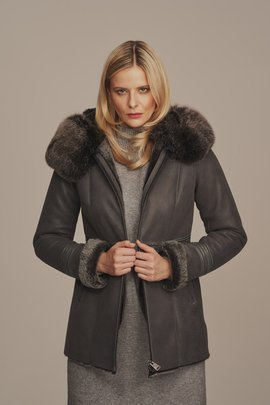 Peau lainée Veste en cuir Femme gris