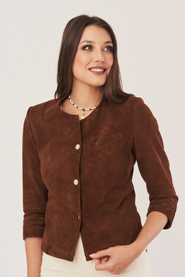 Veste en cuir femme marron